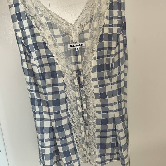 Reformation Cristina Top / Jodie white and blue check print / Size 6 - Picture 3 of 10